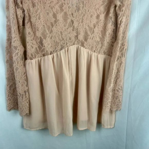 NEW Tobi Mini Dress Women Small Blush Nude‎ Pink Lace Long Sleeves A Line Party - Picture 9 of 11